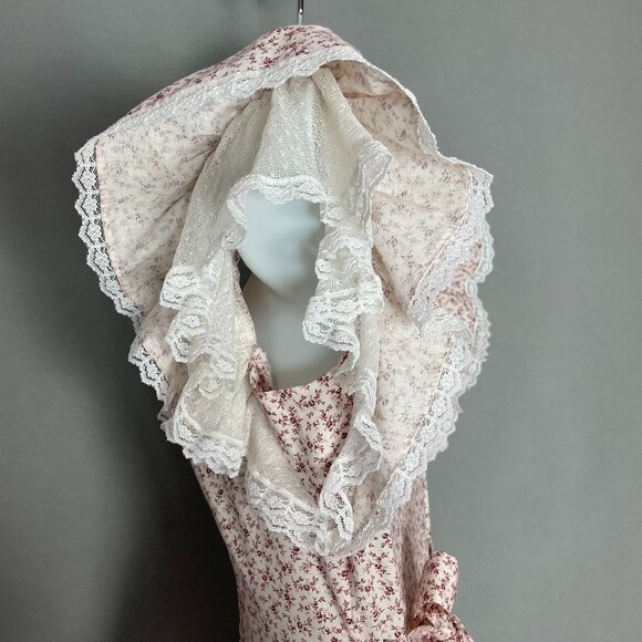 Gunne Sax Dress Prairie 70s Floral Lace Short Sleeve Pale Pink Retro Junior Midi - Picture 9 of 15